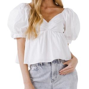 English Factory White Puff Sleeve Top